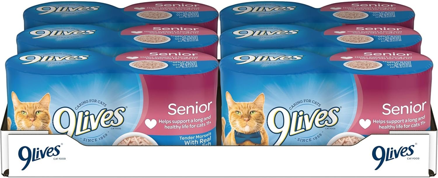 81PngtERigL._AC_SL1500_ 9Lives Wet Senior Cat Food, Tender Morsels with Real Ocean Whitefish & Tuna in Sauce, 5.5 Ounce Cans (Pack of 24) - Image 1